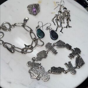 Silver Charm Tone Bracelet and Earring Set